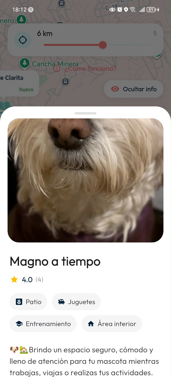 Detalle de una guardería en DoGGyPetPal con fotografía, características del espacio y descripción del servicio.